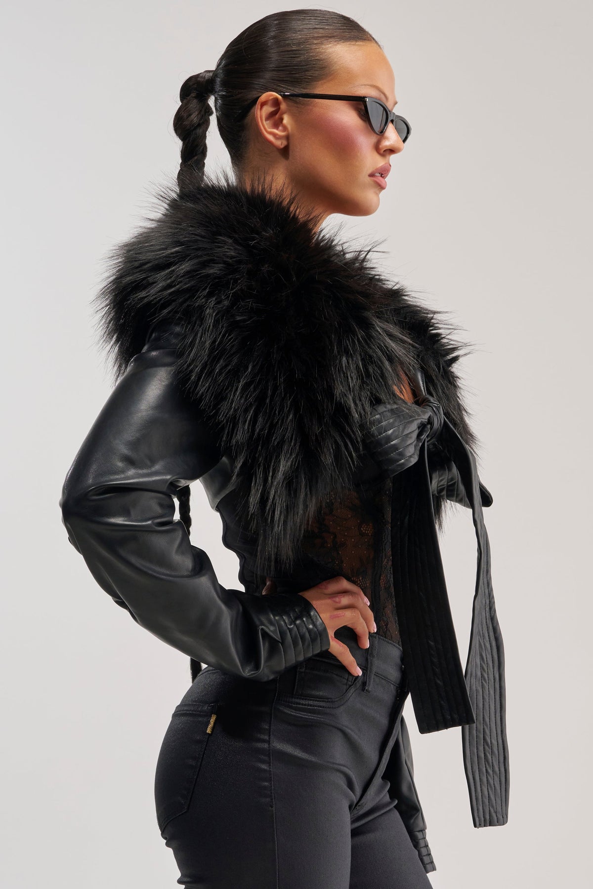 SPEND IT ALL FUR TRIM BOLERO IN BLACK
